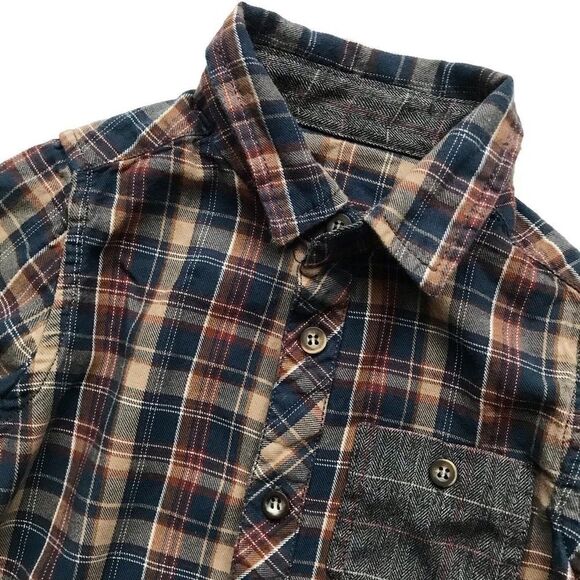 Mothercare brown/navy plaid button up shirt EUC 2-3T - Picture 2 of 5